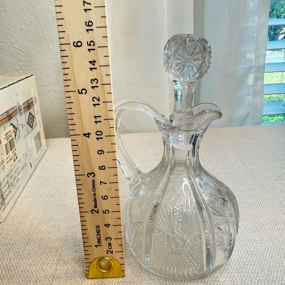 Unbranded Glass Decanter Thistle Etched Cottagecore Clear Small